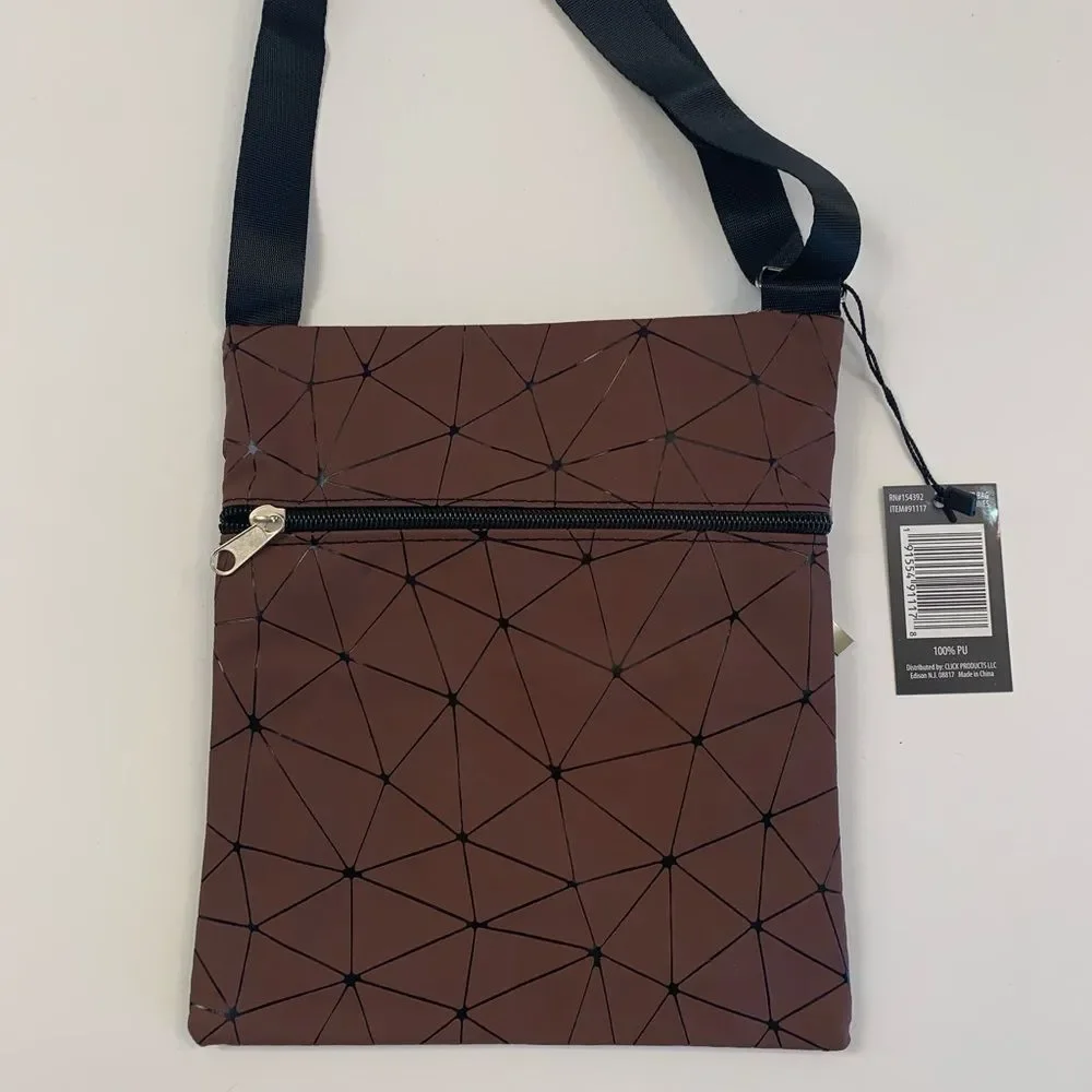 Geometric Four Pocket Crossbody Handbag – Chocolate Brown